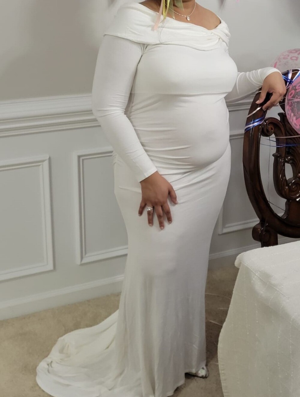 Motherhood Maternity Off-White Long Sleeve Maternity Gown